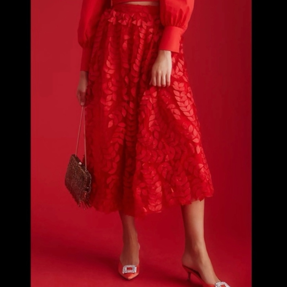 Anthropologie Vibrant Red A-Line Skirt
